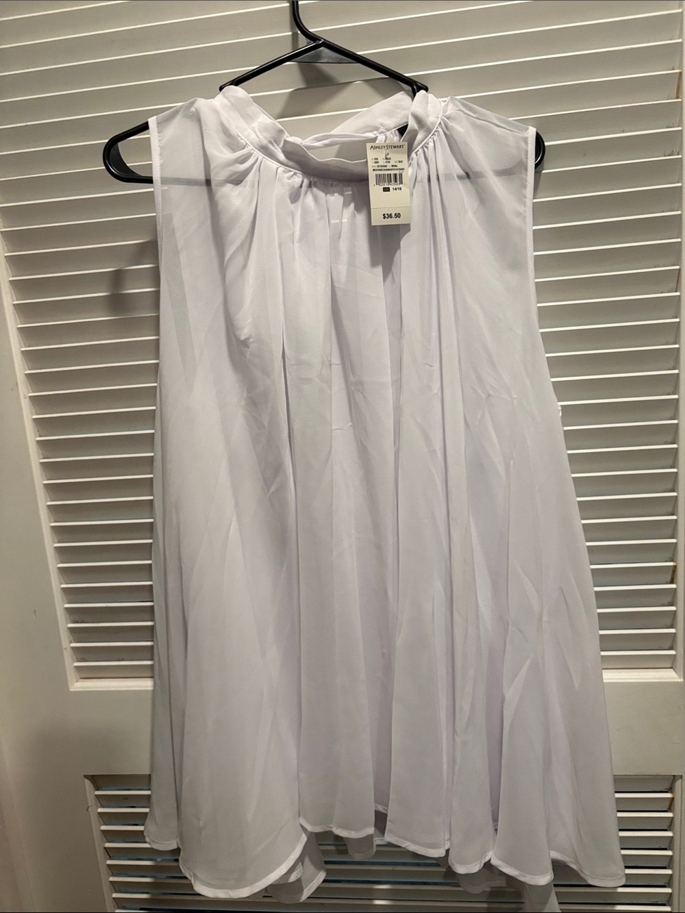 Ashley Stewart White Sleeveless Tie-Neck Blouse
